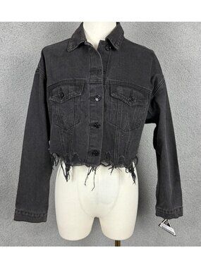 Trio Urban Women's Ski Mask Rhinestones Cropped Denim Jacket Sm/Md Black NWT's.